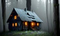 An abandoned cabin nestled deep within a dense forest. Generative AI Royalty Free Stock Photo
