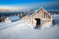 Abandoned cabins in winter mountains Royalty Free Stock Photo