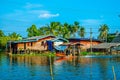 Longtail Boat Adventure: Navigating the Canal Village under a Calm Blue Summer Sky