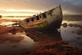 abandoned capsized boat on a shore Royalty Free Stock Photo