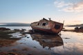 abandoned capsized boat on a shore