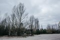 Abandoned carousel and abandoned ferris at an amusement park in the center of the city of Pripyat, the Chernobyl disaster, the exc