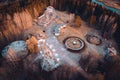 Abandoned carousel park. This abandoned park is in Elektrenai city in Lithuania, but feels like being in Chernobyl. Drone photo