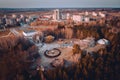 Abandoned carousel park and panorama of Elektrenai city. This abandoned park is in Elektrenai city in Lithuania, but feels like