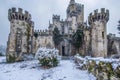 Abandoned Castle in Winter, Ancient Medieval Building, Fantasy Old Castle Ruins, Copy Space Royalty Free Stock Photo