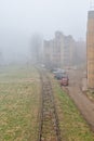 Railway line in Detelinara settlement in Novi Sad covered with fog