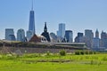 The abandoned Central Railroad of New Jersey Terminal with New York City in the background