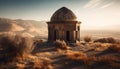Abandoned chapel in old ruin, a majestic sandstone monument at dusk generated by AI
