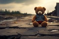 Abandoned childhood Lonely bear toy on a sorrowful background graphic