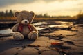 Abandoned childhood Lonely bear toy on a sorrowful background graphic