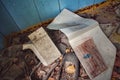 Abandoned children`s drawings in the Chernobyl exclusion zone Royalty Free Stock Photo