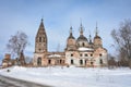 Abandoned church in winter, abandoned temple in outback of Russia