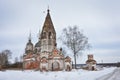 Abandoned church in winter, abandoned temple in outback of Russia