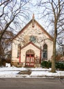 Abandoned church on winter day