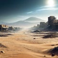 Abandoned City on Wasteland Apocalyptic Landscape Panoramic Art Lost Desert Civilisation Scenery Game Environment CG Digital Royalty Free Stock Photo