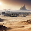 Abandoned City on Wasteland Apocalyptic Landscape Panoramic Art Lost Desert Civilisation Scenery Game Environment CG Digital Royalty Free Stock Photo