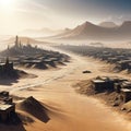 Abandoned City on Wasteland Apocalyptic Landscape Panoramic Art Lost Desert Civilisation Scenery Game Environment CG Digital