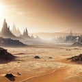 Abandoned City on Wasteland Apocalyptic Landscape Panoramic Art Lost Desert Civilisation Scenery Game Environment CG Digital Royalty Free Stock Photo