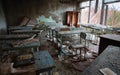 Abandoned Classroom in School number 5 of Pripyat, Chernobyl Exclusion Zone 2019 Royalty Free Stock Photo