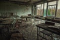 Abandoned Classroom in School number 5 of Pripyat, Chernobyl Exclusion Zone 2019 Royalty Free Stock Photo