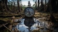 Abandoned Clock In The Swamp A Haunting Documentary Photograph