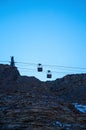 Abandoned coal cable way in Longyearbyen during the polar night season