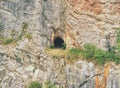 Abandoned and collapsed limestone adit in canyon mine