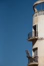 Abandoned collapsing building against blue sky. Deserted places europe Royalty Free Stock Photo