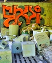 Abandoned concrete casting factory with graffiti