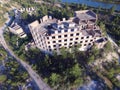 Abandoned construction site of Hospital. aerial drone image Royalty Free Stock Photo