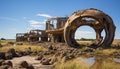 Abandoned construction site, rusty machinery, old equipment, broken steel generated by AI Royalty Free Stock Photo