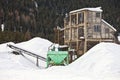 Abandoned construction site at winter. Santa Caterina in Valfurva