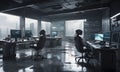 Abandoned Control Room in a Gloomy Cityscape, AI Generated Royalty Free Stock Photo