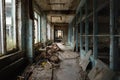 Abandoned corridor in Pripyat Chernobyl Exclusion Zone 2019 Royalty Free Stock Photo