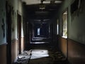 abandoned creepy corridor in building