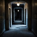 Abandoned creepy hallway of classic hotel corridor