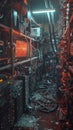 An abandoned cryptocurrency mining farm, computers off and in disarray, capturing the aftermath of a Bitcoin crash , Hyper