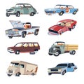 Old abandoned automobiles vehicles and cars vector