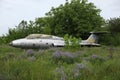 abandoned damaged russian military airplane Aero L-29 Delfine