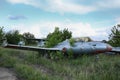 abandoned damaged russian military airplane Aero L-29 Delfine