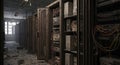 Abandoned Data Center Server Racks, Cables, and Decay Royalty Free Stock Photo