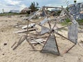 Abandoned decaying beach umbrella on Cyprus Beach.