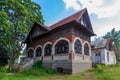 Abandoned, decaying historical heritage of the 19th century, an old ownerless estate. Background with copy space