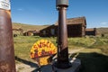 Vintage Shell gasoline sign and antique gas pump at ghost town of Bodie, California