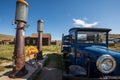 Vintage Shell gasoline sign and antique gas pump at ghost town of Bodie, California Royalty Free Stock Photo