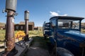 Vintage Shell gasoline sign and antique gas pump at ghost town of Bodie, California Royalty Free Stock Photo