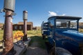 Vintage Shell gasoline sign and antique gas pump at ghost town of Bodie, California