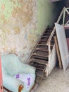 Abandoned , deserted house with stairs in Constanta city Romania Royalty Free Stock Photo