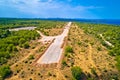 Abandoned and destroyed airport runway in Zadar Sepurine aerial view Royalty Free Stock Photo