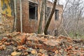 Abandoned destroyed old brick house in city Royalty Free Stock Photo